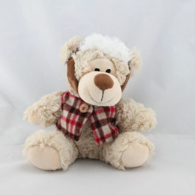 Doudou peluche ours beige écharpe rouge PRIMATIS - 21646