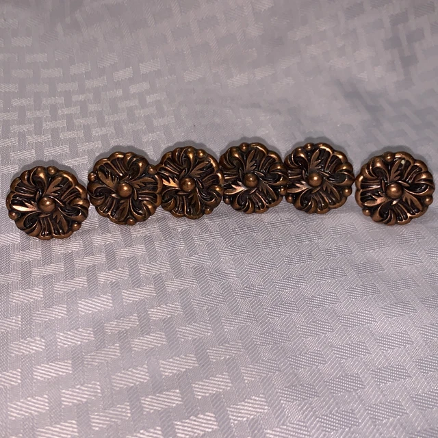 Lot of 6 Vintage Amerock RDCA Cabinet Drawer Pull Rosette Knobs & Screws 1960's