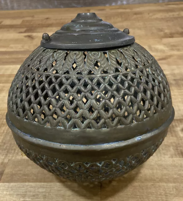 Antique Pierced Brass Lantern Lamp Moroccan Turkish Estate Hanging Vintage