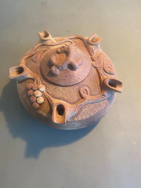 Grolle (Coupe De L'amitié) En Bois D'acajou - 4 Becs - Sculptée Main Edelweiss - Occasion Vérifiée
