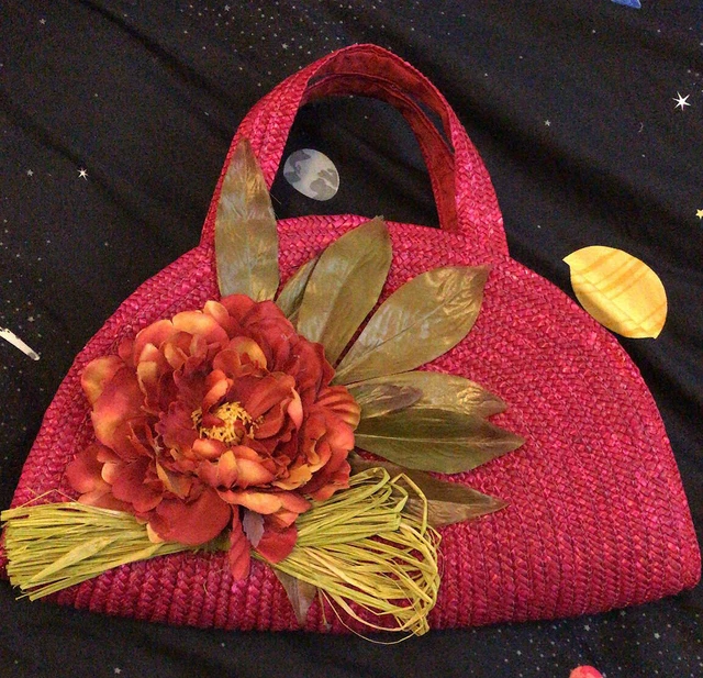 BORSA PAGLIA ROSSA Kontessa vintage decorazione floreale EUR 15 00 PicClick IT