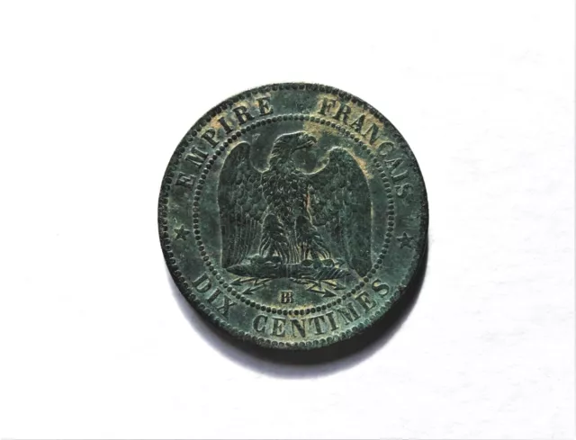 10 Centimes Napoleon Iii , Tete Lauree 1864 Bb . Flans Verts .