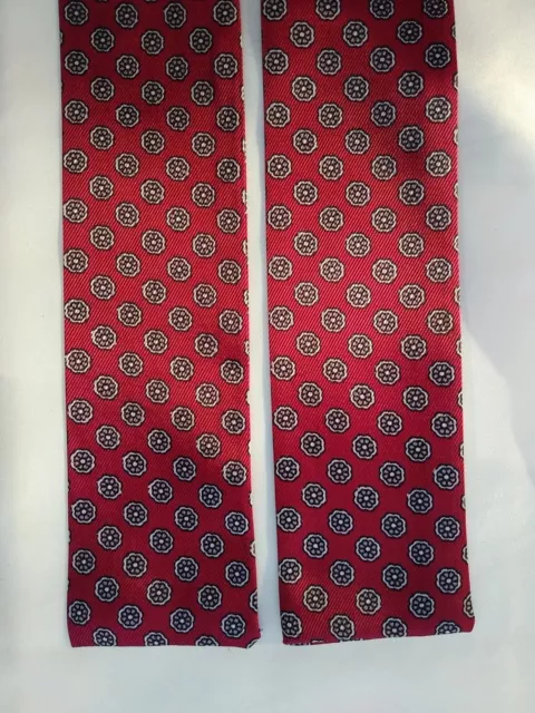 Vtg BLOCK FLORAL PRINT bow tie red rayon dandy preppy academia