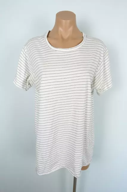 Bassike Womens T-Shirt Top size S White Black Stripe Short Sleeve Organic Cotton