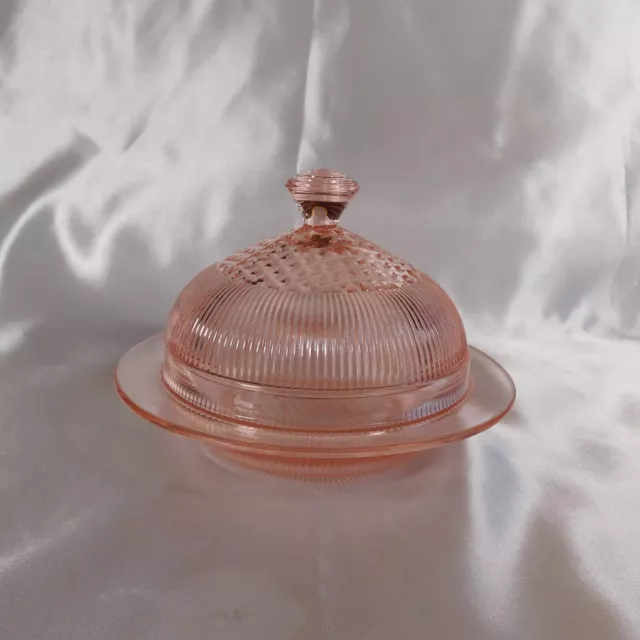 Pink Glass Covered Butter or Cheese Dish # 22466