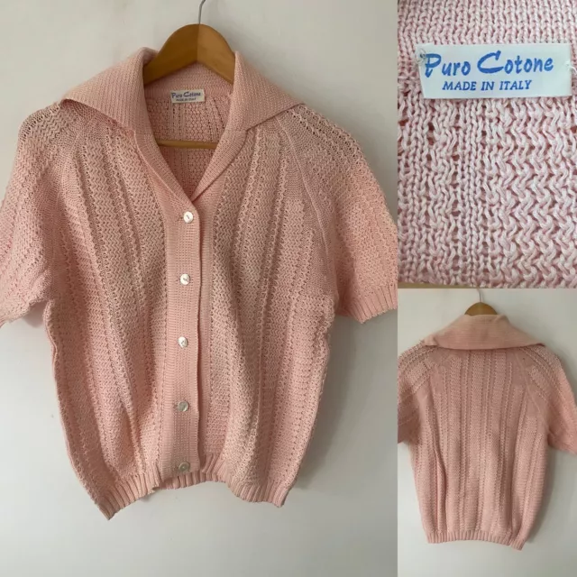 Maglione a maglia rosa puro cotone italiano anni '50 ragazza rockabilly maglione 8 36
