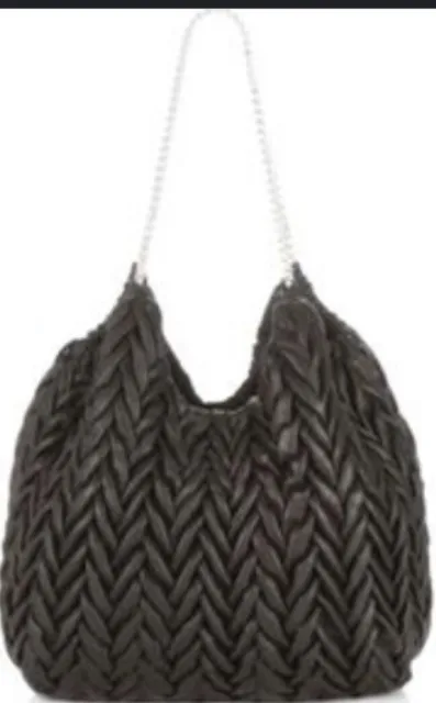 Elie Tahari Beverly black quilted braided leather tote shoulder bag