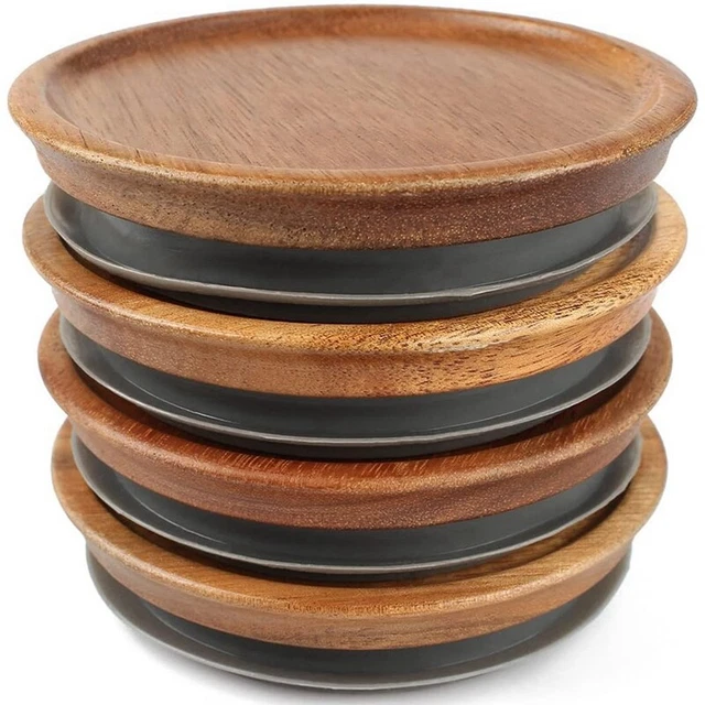 Regular Mouth Jar Lids,Wooden Jar Tops,Canning Lids with Airtight Silicone T5J4