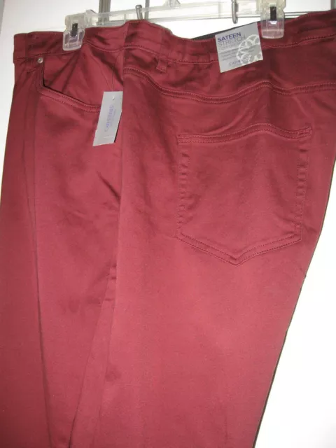 New Women's SATEEN STRETCH PANTS zip STRAIGHT LEG 32WP 34WP Catherines comfort