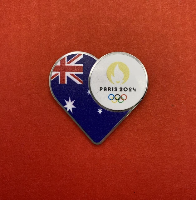 2024 PARIS OLYMPICS Pin Badge Flag Heart with Logo Australia 15.99