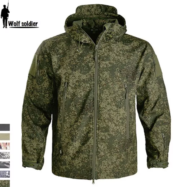 Waterproof Herren Soft Shell Jacke Tactical Militär Coat Windbreaker Camo Hooded