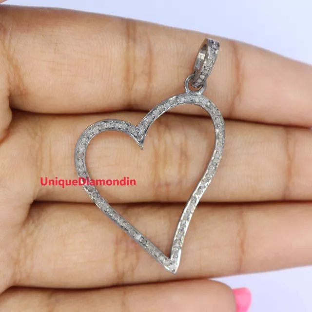Heart Shape Natural Pave Diamond 925 Sterling Silver Handmade Love Gift Pendant