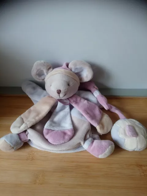 Doudou et Compagnie marionnette souris pétales mauve bleu Collector