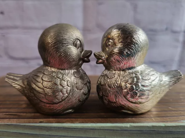 Vintage Cast  Birds Silver Tone Salt & Pepper Shakers Cheerful