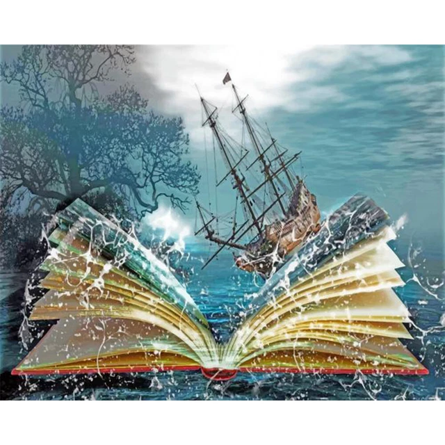 Ship in Book Oil Paint By Numbers Kit DIY Home Decoration Gift Wall Art Picture