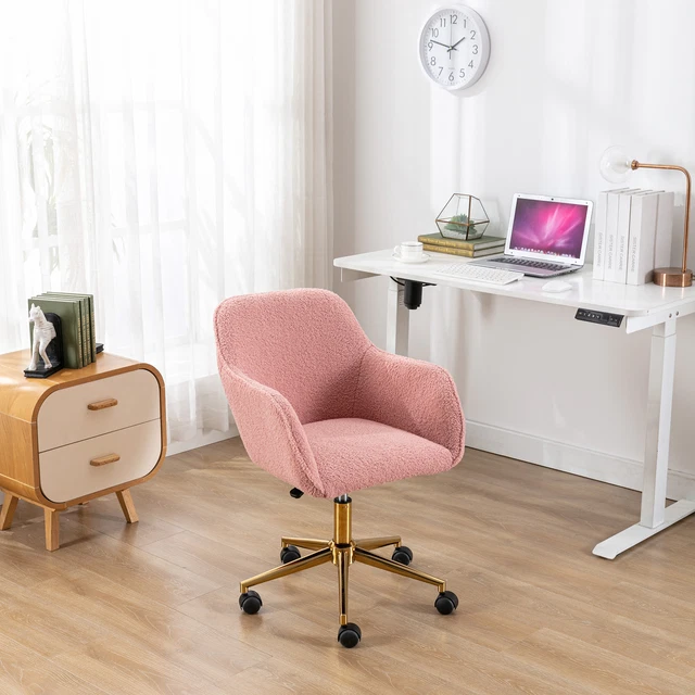 360 Revolving Home Office Chair With Gold Metal Legs And Universal Wheel Pink US