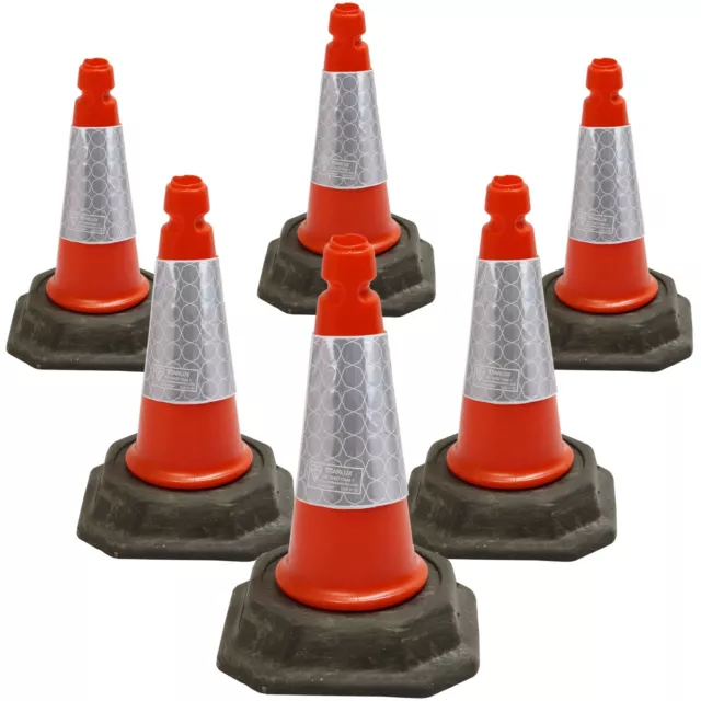 Pack of 6 Road Traffic Cones 18" (460mm) Self weighted Safety Cone - Heavy Duty