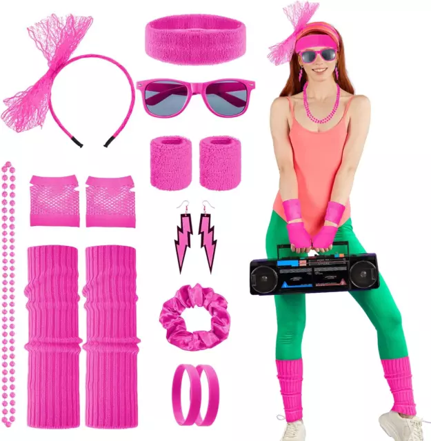 Partideal 17 Pcs 80s Fancy Dress Accessories for Women, 1980s Fancy Party Set,