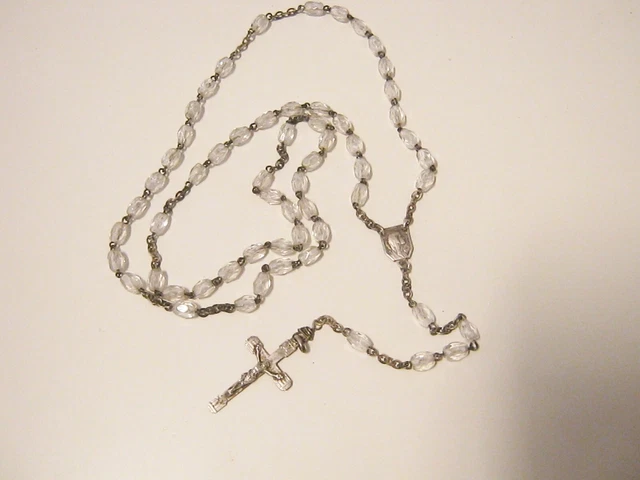 ancien chapelet en argent massif et perle de verre old rosary solid silver glass