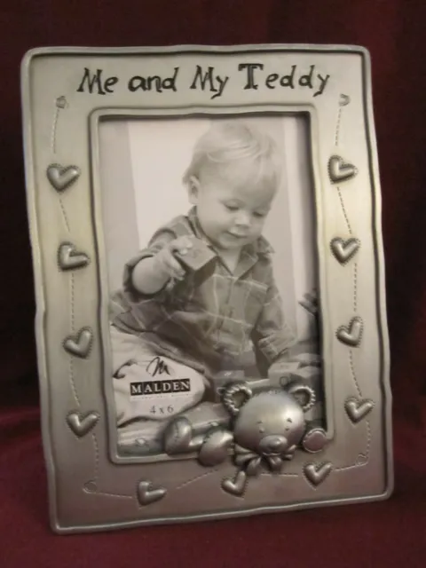 NIB 4X6"  "Me And My Teddy"  Pewter Picture Frame By Malden