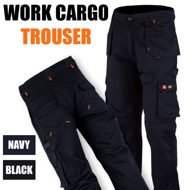 Mens Cargo Combat Work Trousers Size 30 to 44 Black Navy Trousers with Knee Pads