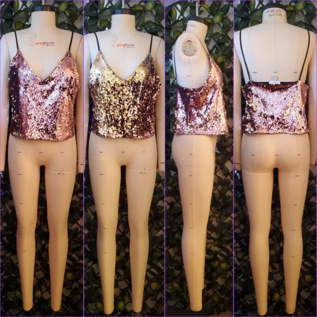 Topshop Sequin Cami Tank Top Reversible Pink Silver Sequins Holiday Women's L 10