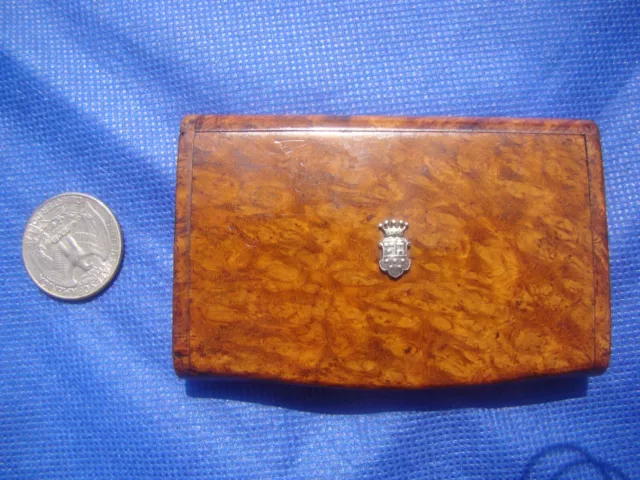 Antique French Burl Walnut Treen Visiting Card Case With Silver Armorial Crest