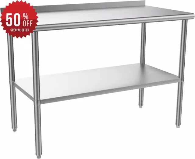 48'' x 24'' Stainless Steel Table for Prep & Work with Backsplash for Kitchen