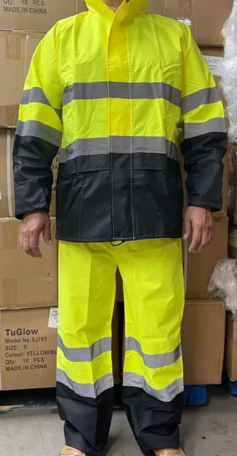 Yellow Safety Rain-suit, Rain Jacket With Hoodie and Rain Pants