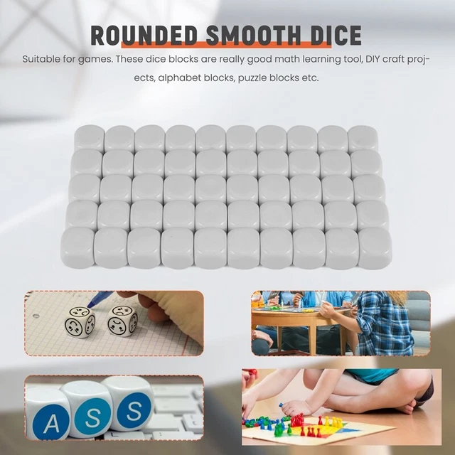 50 Pack 16MM Blank White Set Acrylic Rounded D6 Cubes for Game,Pa Z6Y7 2