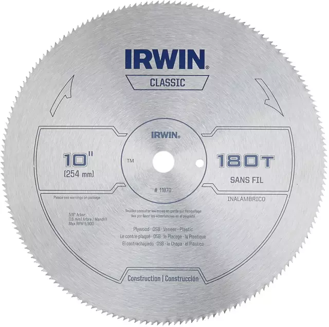 IRWIN Tools Classic Series Steel Table / Miter Circular Saw Blade, 10-Inch 180T