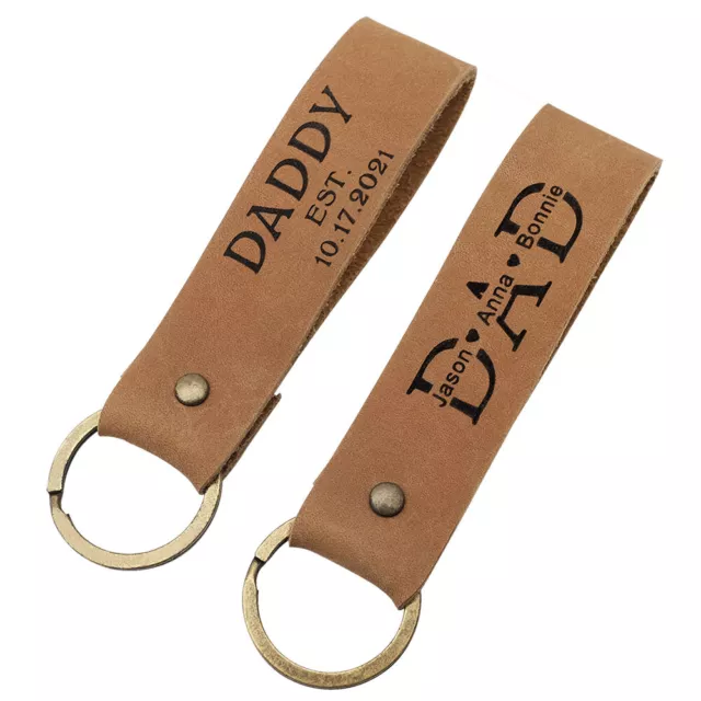 Personalised Leather Keychain Custom Keyring for  Dad Customize Father's Gift