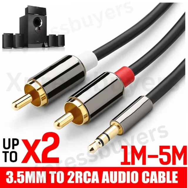5M 3.5mm Aux Male Jack to AV 2 RCA Stereo Music Audio Cable for lPod MP3 lPhone