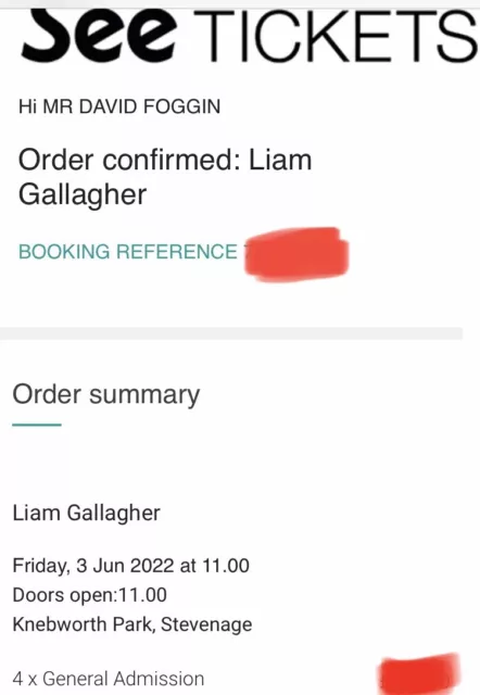 Liam  Gallagher  Knebworth Tickets, 3rd June, x 3 Available.