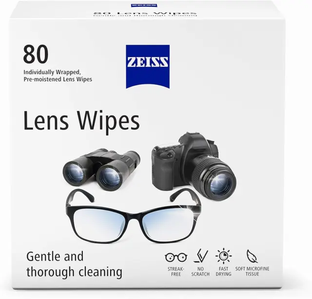 ZEISS Pre-Moistened Lens Cleaning Wipes, 80 Count