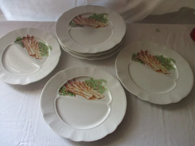 3 ASSIETTES A ASPERGES EN PORCELAINE DECORS DE PARIS - Diamètre: 25 cm EUR 15,00 - FR