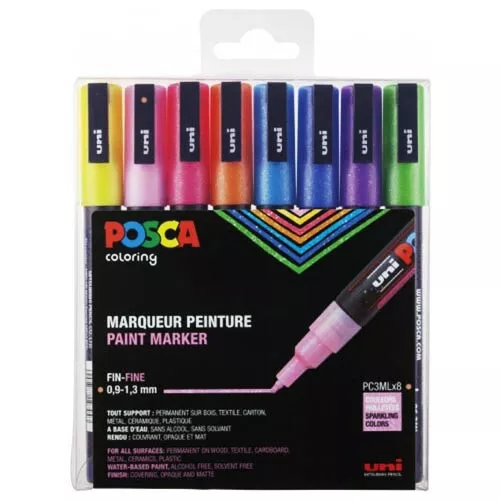 ‎Marker UNI POSCA PC-3M, 0,9 -1,3 mm, glitter, 8er Set sparkling
