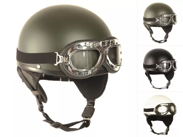 Mil-Tec Halbschalenhelm Schwarz Oliv Weiß Schutzhelm Motorradhelm Fliegerhelm