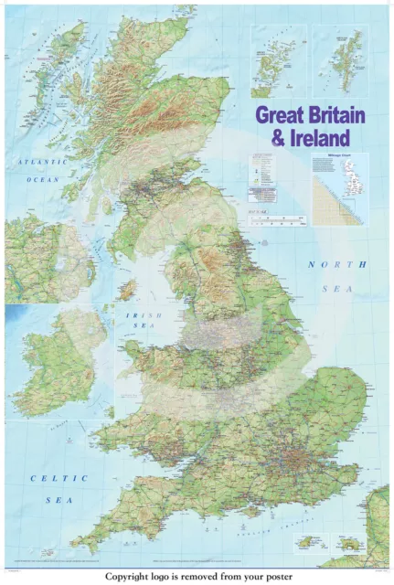 United Kingdom GB UK Physical Road Map Professionally LAMINATED Poster