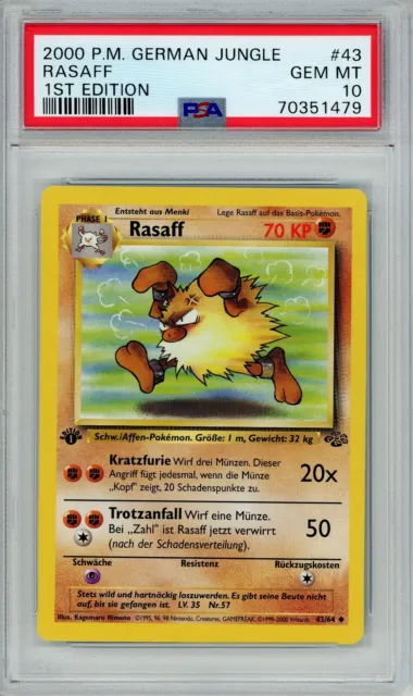 2000 Pokemon German Jungle Rasaff 1st Edition #43/64 GEM MINT PSA 10