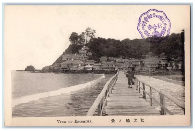 Kanagawa Prefecture Japan Postcard Bridge River View of Enoshima c1930's