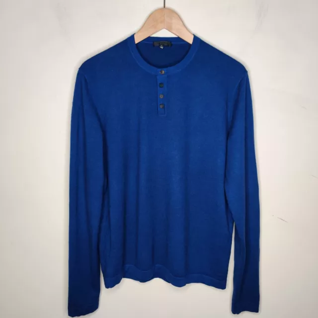 Zachary Prell Mens Wool Cashmere Sweater Size Large Henley Button Neckline Blue