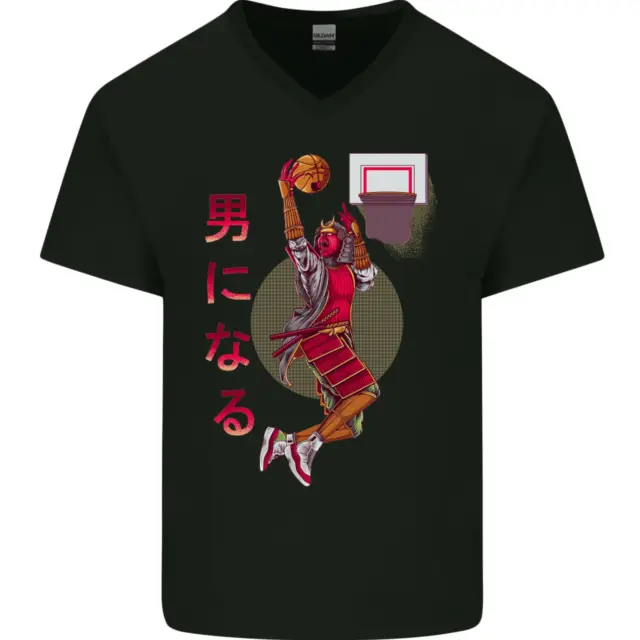 T-shirt giocatore di basket samurai da uomo collo a V cotone