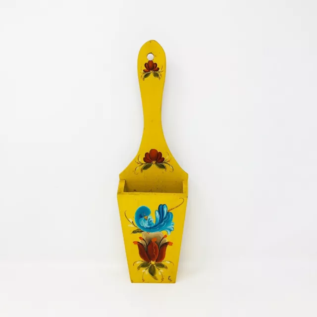 Vintage Wood Folk Art Tole Painted Hanging Pen/Pencil Holder Signed & Dated 1982