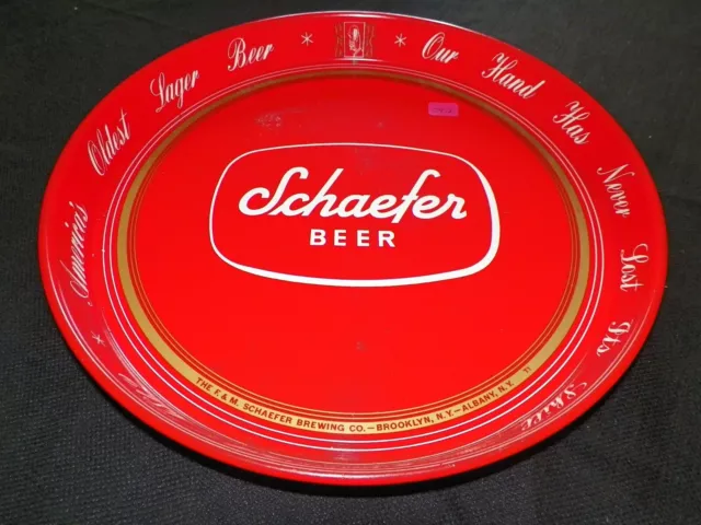 SCHAEFER BEER "EST. 1842  AMERICA's OLDEST LAGER BEER" METAL SERVING TRAY TIN