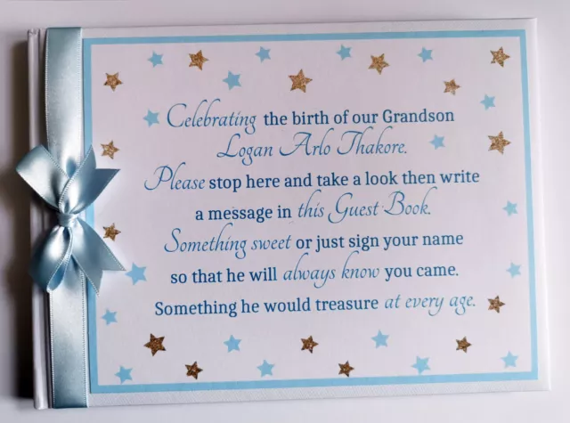 Estrellas azules y doradas baby shower libro de visitas, niño estrella centelleante baby shower regalo