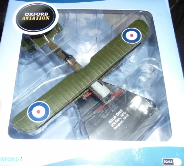 New/Sealed-Airco Dh4- 202Sqn.belgium-Oxford No:ad008-Diecast Plane+Stand-Sc:1/72