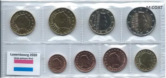 1x série UNC (8 pièces) 2€---1cent Luxembourg 2020 LION (neuves) sous pochette