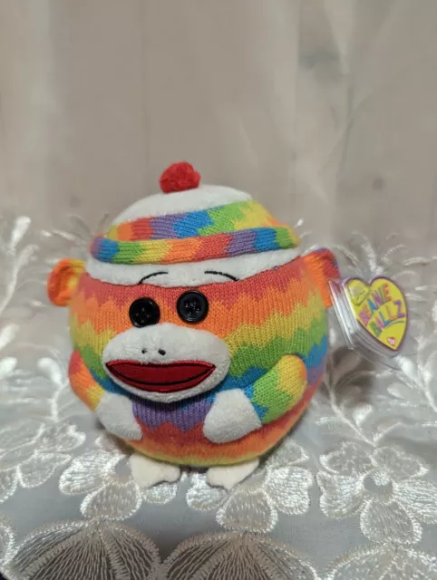 Ty Beanie Ballz - Sock Monkey The Multi-colored Monkey - Mint Retired Plush Toy