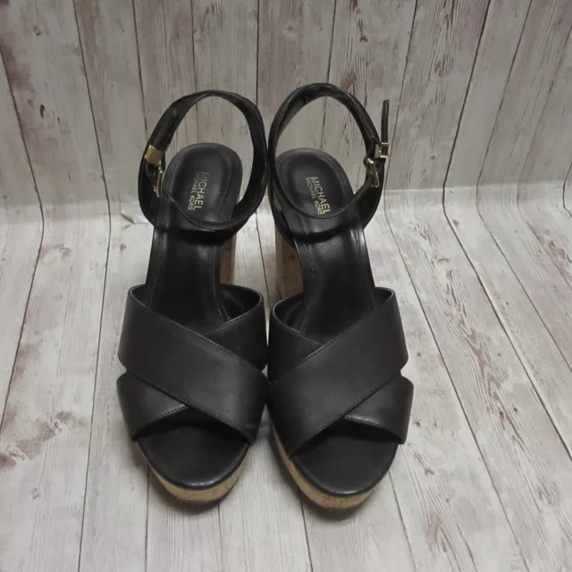 Michael Kors Platform Shoes Womens 8 Black Odette  Cork Heels Strappy 2